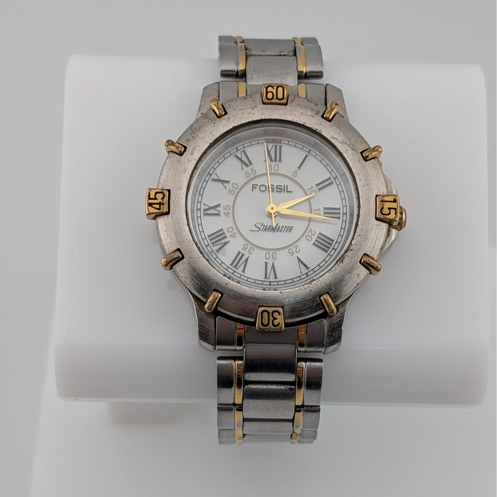 Fossil StarMaster Two Tone Luminous Dial Roman Numeral Watch 50M 6.25"